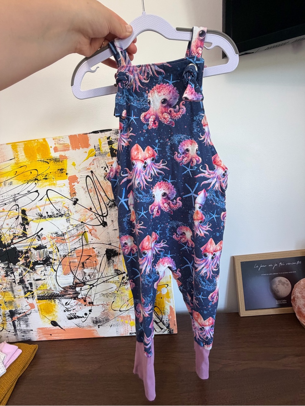 Octopus 1-3T Print Baby Overalls - Navy & Pink